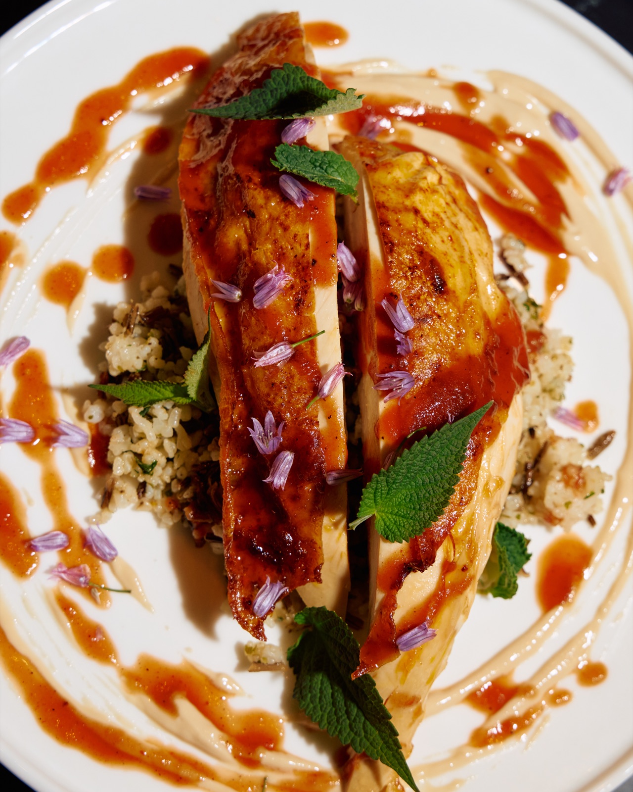 Roasted chicken with herbs and sauce